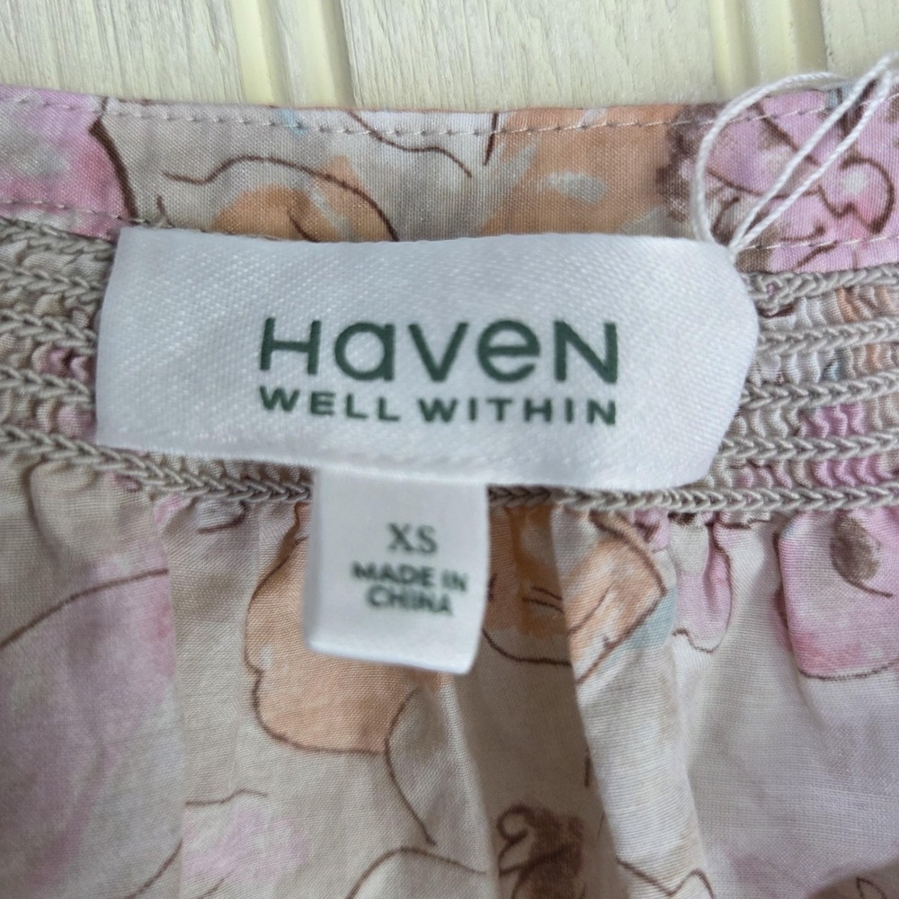 Haven Well Within Blouse Womens XS‎ Pink V Neck 3/4 Sleeve Floral Tunic Top - Picture 4 of 7
